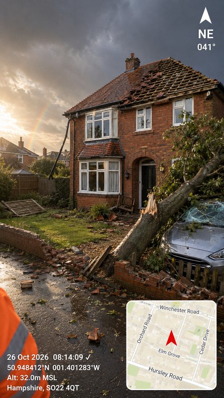 Storm damage claim — stamped photo